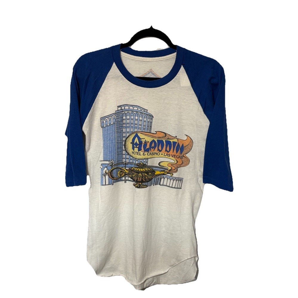 Vintage Las Vegas Aladdin Casino Raglan Baseball Tshirt Single Stitch SZ S/M Tee